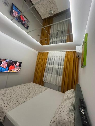 a bedroom with a bed and a tv on the ceiling at Stan na dan Arte in Loznica