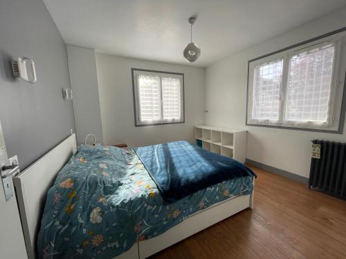 a bedroom with a bed and two windows at Maison familiale au cœur des Pyrénées ! in Argelès-Gazost