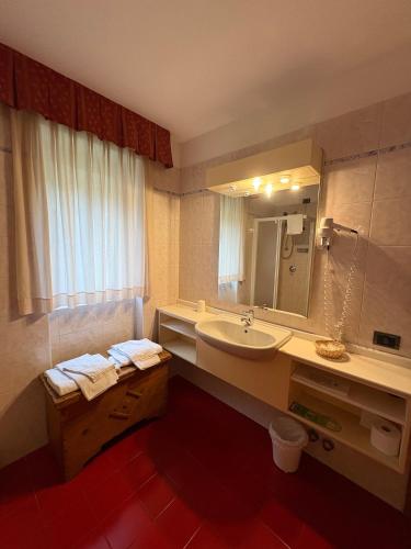a bathroom with a sink and a mirror at Albergo Aprica Garni in Aprica
