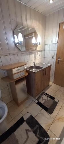 a bathroom with a sink and a toilet at Gästezimmer Schlossblick in Aschersleben