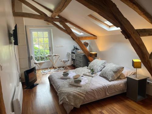 Ένα ή περισσότερα κρεβάτια σε δωμάτιο στο Studette avec SPA privatif à 10 minutes à pied du chateau d'Azay le Rideau