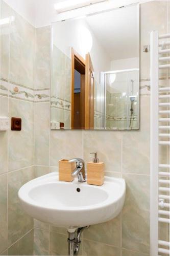 a bathroom with a white sink and a mirror at Apartmán IRIS Poděbrady 2 in Poděbrady