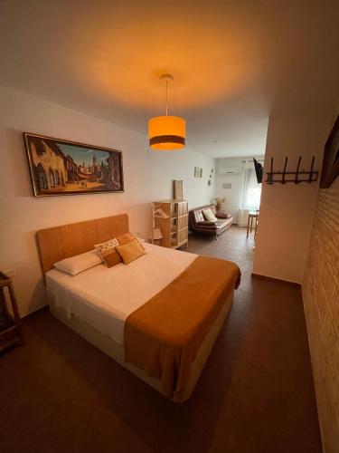 a bedroom with a large bed in a room at Apartahotel Belchite in Belchite