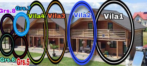 two images of a house with the words villas at Woodvillage on the Blacksea in Costinesti