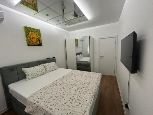 a bedroom with a bed and a flat screen tv at Stan na dan Arte in Loznica