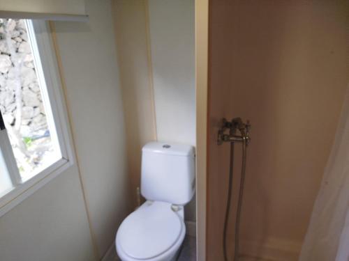 ein Badezimmer mit Toilette und Fenster in der Unterkunft Camping el Palomar in Alhama de Almería