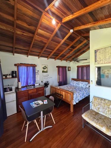 ダンリガにあるSunshine Cabanas At Ocean Viewの部屋にベッドとテーブルがある寝室