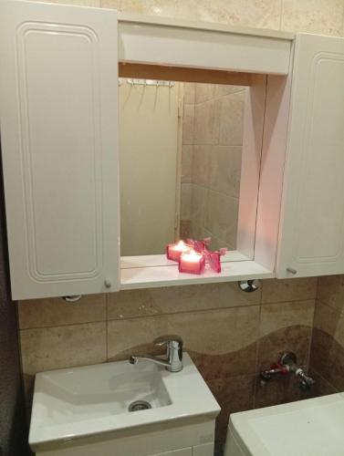 a bathroom with a sink and a mirror at Apartman Mali kutak in Gradačac
