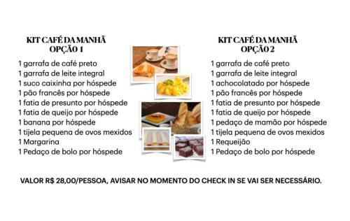 una pagina del menù di un ristorante di Rancho do Viajante Flat APARTAMENTO A a Castro