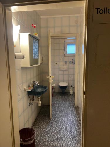 a small bathroom with a sink and a toilet at TL Gastzimmer in Frankfurt/Main