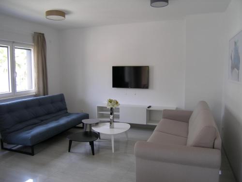 a living room with two couches and a tv at Apartments Mon Amour in Dubrovnik