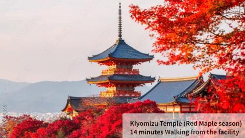 a pagoda with a building in the background at Apartment Hotel 11 Yasaka in Kyoto