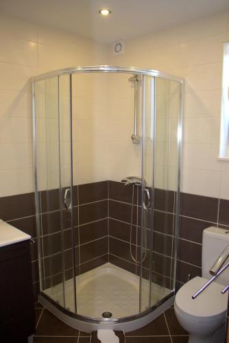 a shower stall in a bathroom with a toilet at Casa do Regueirinho in Vila Nova de Cerveira