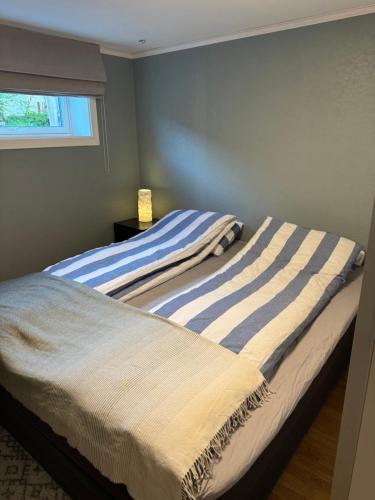 two beds sitting next to each other in a bedroom at Cozy and centrally located apartment in Tromsø