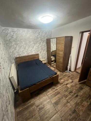 a bedroom with a bed and a large mirror at Casa V in Tulcea