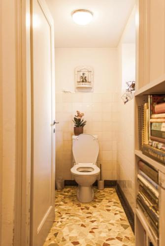 a bathroom with a toilet with a plant on it at Villa dei Muralti- 2 free parkings in Muralto