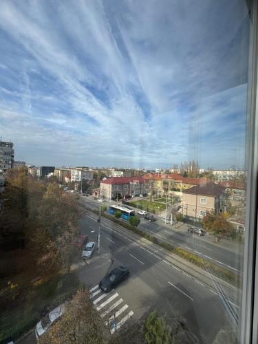 a view from a window of a city street at Apartament ultracentral in Craiova