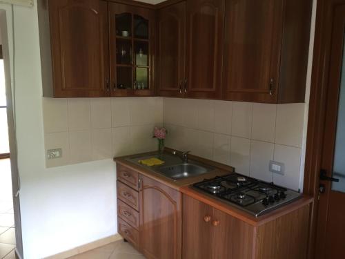 a kitchen with a sink and a stove in it at Pararse Apartments in Vlorë