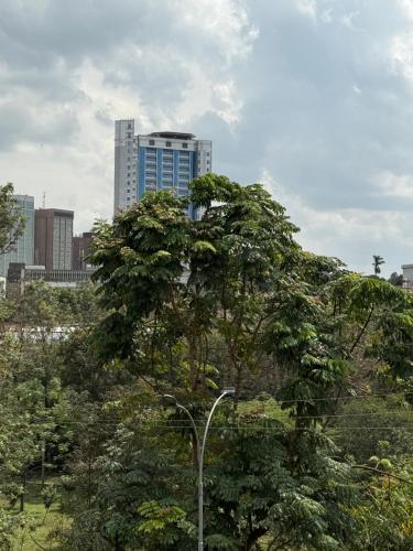 a tree in front of a tall building at Emeli Hotel Luxury Suite in Nairobi