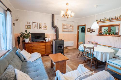 a living room with a couch and a table at Apartman Osoj Mrzla Vodica in Mrzla Vodica