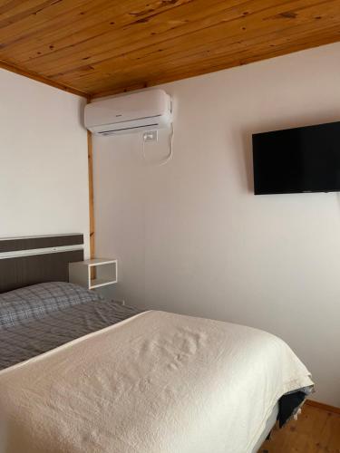 a bedroom with a bed and a flat screen tv at La Vita CdelU in Concepción del Uruguay