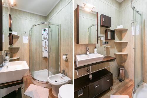 a bathroom with a sink and a toilet and a mirror at Belle Pop in Seville
