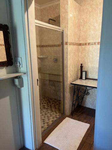 una doccia con una porta in vetro in un bagno di Boschberg Accommodation a Somerset East