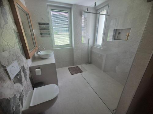 une salle de bains avec douche, toilettes et lavabo dans l'établissement Ta World apartments, 
