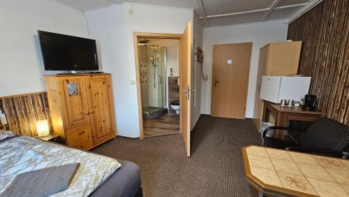 TV a/nebo společenská místnost v ubytování Pension Garni Zur Schamper Mühle