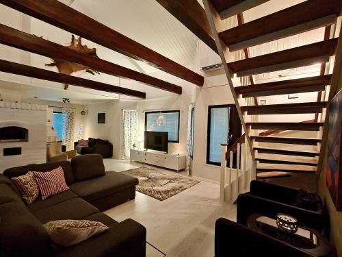 un salon avec un canapé et une télévision dans l'établissement Lapland Oasis, à Rovaniemi