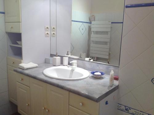 a bathroom with a sink and a large mirror at Immeuble le St Honorat in Cannes