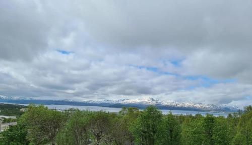 a view of a lake and snow covered mountains at Aurora view apartment III - close to everything in Tromsø
