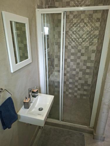 a bathroom with a sink and a shower at Roots of Grace in Polokwane