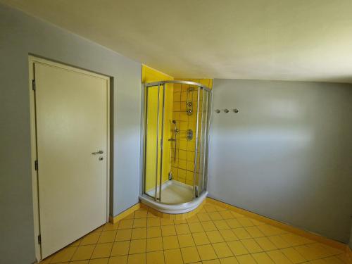 a bathroom with a shower and a toilet at Penzion BránaBeskyd in Frýdlant nad Ostravicí