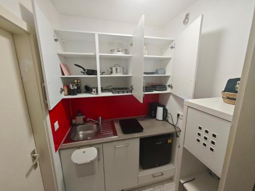 Kuchyň nebo kuchyňský kout v ubytování Einzimmerappartment München Solln