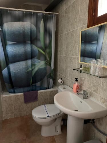 a bathroom with a sink and a toilet and a shower at Retiro Gastro-Rural - Casa 2 in Moratalla