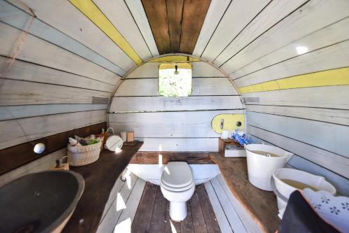 uma vista superior de uma casa de banho com WC e lavatório em La Collina dei Ciliegi em Pecetto