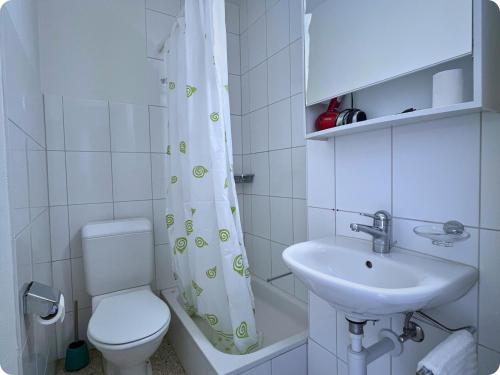 Un baño blanco con inodoro y lavabo. en HSH Flur Inn, en Berna