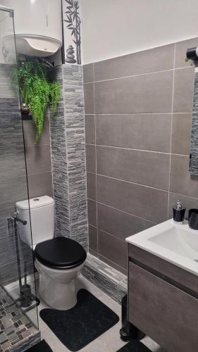a bathroom with a toilet and a sink with a plant at Hedeun studio in Fort-de-France
