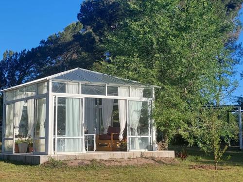 een serre in een veld met een boom bij Bosquemolinos in Villa Los Molinos