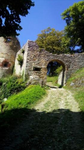 an old stone building on a hill with an archway at Le Roi du Sundgau près de la Horse - Mooslargue in Mooslargue