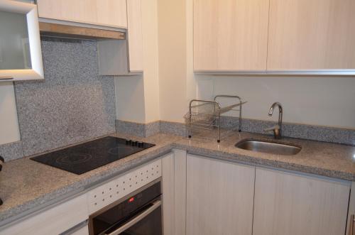 a kitchen with a sink and a counter top at Departamento Termas de Chillan in Nevados de Chillan