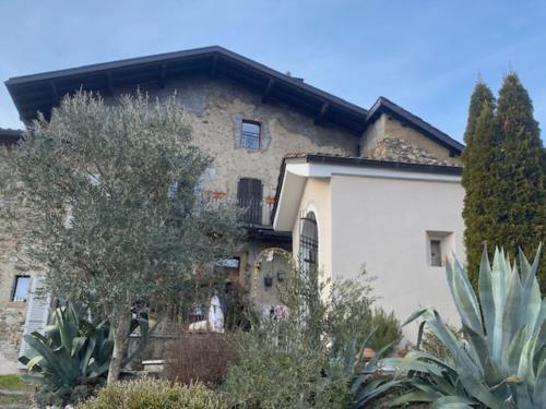 a large stone house with trees in front of it at Casa Emma in Monteggio