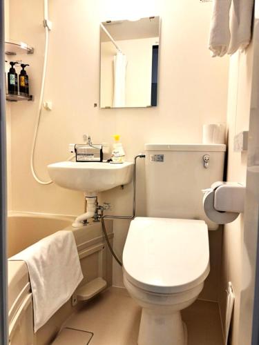 a bathroom with a white toilet and a sink at 未来ホテル 伊勢崎 MiraiHotel Isesaki in Isesaki