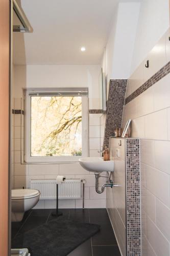 a bathroom with a sink and a toilet at Hof Bahrenwinkel in Osterholz-Scharmbeck