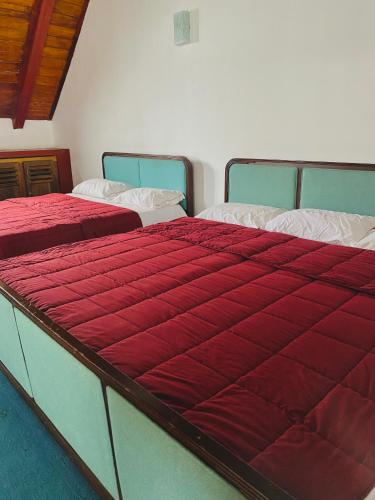 two beds in a room with a red mattress at The Niwasa Resident in Nuwara Eliya