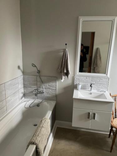 GlentanaにあるLouwtel Annexの浴槽、洗面台、鏡のあるバスルーム