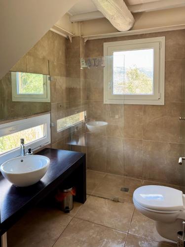 a bathroom with a sink and a toilet at Melolia Estate in Thiva
