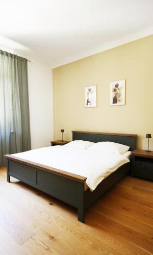 a bedroom with a large bed in a room at Cave Holiday Apartment in Cave del Predil