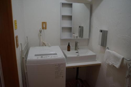 ein kleines Bad mit einem Waschbecken und einer Waschmaschine in der Unterkunft Guesthouse 191 - Vacation STAY 50521v in Kanonji